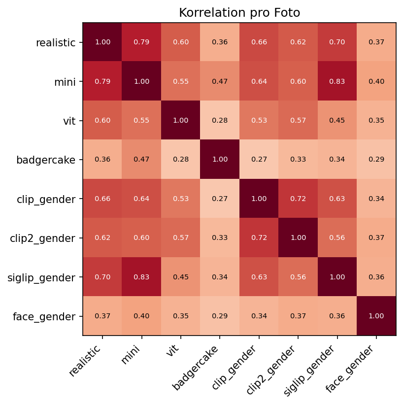 Korrelation der Modell-Einordnungen pro Einzelbild